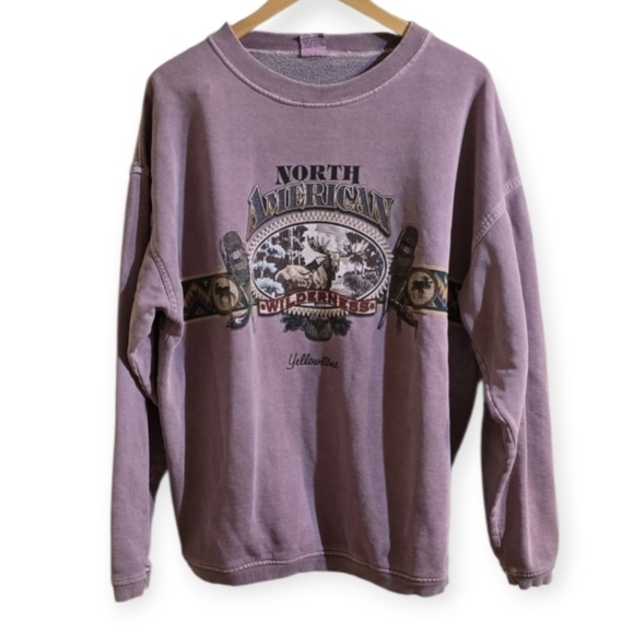 Vintage 90's North American Yellowstone Moose Aztec Print Sweatshirt. Size Large - Picture 1 of 6